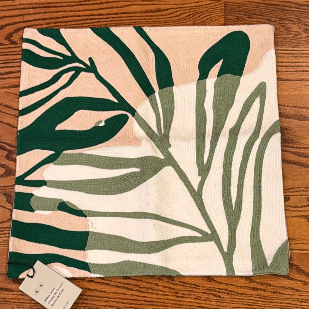 NWT West Elm Crew Palm 20”x20” Square Pillow Cover Hand Crafted 100% Cotton NEW!